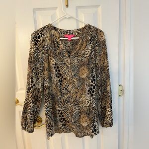 Lilly Pulitzer Black and Tan Animal Print Blouse